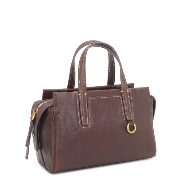 Architectural 'V-Fold' Satchel | Cognac Calfskin & Jewelry Hardware