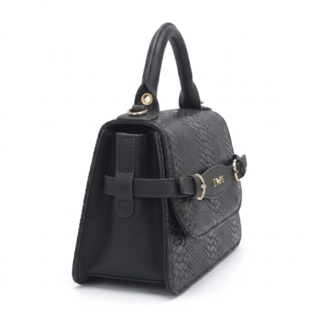 'Onyx Serpentine' Exotic Embossed Top-Handle Bag | Premium Vegan Leather with Snakeskin Texture & Signature Gold-Tone C-Clasp Belted Accent