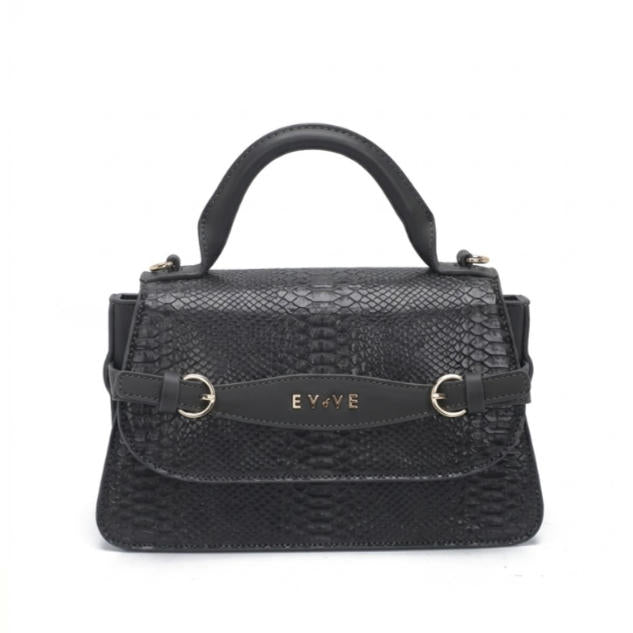 'Onyx Serpentine' Exotic Embossed Top-Handle Bag | Premium Vegan Leather with Snakeskin Texture & Signature Gold-Tone C-Clasp Belted Accent