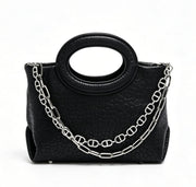Genuine Leather Mini Tote Bag with Double Chain Strap, Bubble Textured Top Handle Handbag, OEM/ODM Customizable for Women