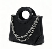 Genuine Leather Mini Tote Bag with Double Chain Strap, Bubble Textured Top Handle Handbag, OEM/ODM Customizable for Women