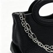 Genuine Leather Mini Tote Bag with Double Chain Strap, Bubble Textured Top Handle Handbag, OEM/ODM Customizable for Women