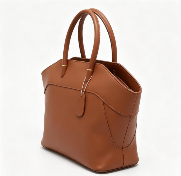 Elegant Genuine Leather Satchel Bag, Classic Top-Handle Tote with Gold-Tone Lock & Detachable Crossbody Strap for Women