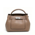 Genuine Leather Mini Top-Handle Bucket Bag, Women's Satchel with Silver Turn-Lock, OEM/ODM Customizable Handbag