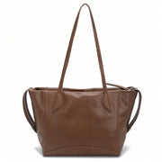 Soft Brown Genuine Leather Expandable Tote Bag, Everyday Shoulder Tote with Adjustable Side Zippers for Work & Travel