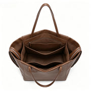 Soft Brown Genuine Leather Expandable Tote Bag, Everyday Shoulder Tote with Adjustable Side Zippers for Work & Travel