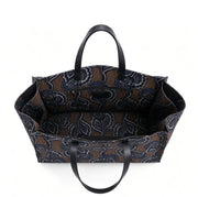 Printed Fabric & Leather Tote Bag, Women's Large Floral Paisley Shoulder Tote with Genuine Leather Handles, OEM/ODM Customizable