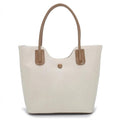 'Elysian' Minimalist Structured Tote | Premium Woven-Texture Genuine Leather | Architectural Curved-Top Design with Contrast Tan Detailing