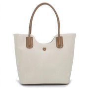 'Elysian' Minimalist Structured Tote | Premium Woven-Texture Genuine Leather | Architectural Curved-Top Design with Contrast Tan Detailing