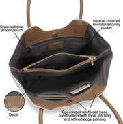 'Elysian' Minimalist Structured Tote | Premium Woven-Texture Genuine Leather | Architectural Curved-Top Design with Contrast Tan Detailing