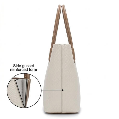 'Elysian' Minimalist Structured Tote | Premium Woven-Texture Genuine Leather | Architectural Curved-Top Design with Contrast Tan Detailing