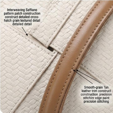'Elysian' Minimalist Structured Tote | Premium Woven-Texture Genuine Leather | Architectural Curved-Top Design with Contrast Tan Detailing