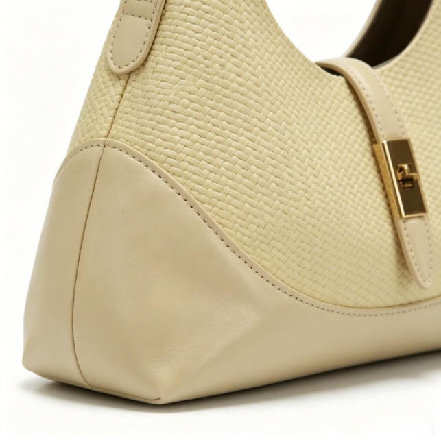 Elegant Cream Beige Woven Leather Hobo Bag, Multi-Way Crossbody Shoulder Bag with Heart Charm for Everyday