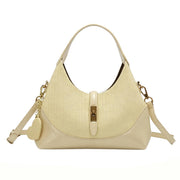 Elegant Cream Beige Woven Leather Hobo Bag, Multi-Way Crossbody Shoulder Bag with Heart Charm for Everyday