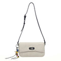 Casual Beige Canvas Crossbody Bag, Minimalist Flap Shoulder Bag with Boho Charm for Everyday