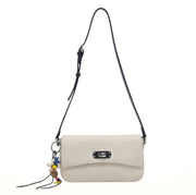 Casual Beige Canvas Crossbody Bag, Minimalist Flap Shoulder Bag with Boho Charm for Everyday
