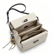 Casual Beige Canvas Crossbody Bag, Minimalist Flap Shoulder Bag with Boho Charm for Everyday
