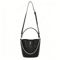 Genuine Leather Quilted Bucket Crossbody Bag, Women's Black Multi-Way Bag with Chain Detail & Adjustable Strap, OEM/ODM Customizable