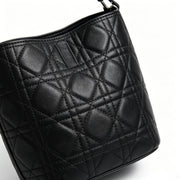 Genuine Leather Quilted Bucket Crossbody Bag, Women's Black Multi-Way Bag with Chain Detail & Adjustable Strap, OEM/ODM Customizable