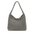 Boho Striped Woven Hobo Tote Bag, Casual Large Shoulder Bag for Everyday & Summer Use