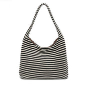 Boho Striped Woven Hobo Tote Bag, Casual Large Shoulder Bag for Everyday & Summer Use