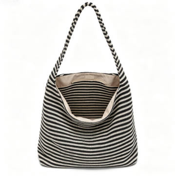 Boho Striped Woven Hobo Tote Bag, Casual Large Shoulder Bag for Everyday & Summer Use