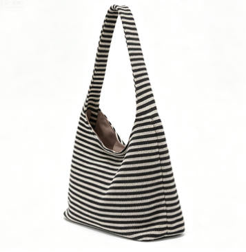 Boho Striped Woven Hobo Tote Bag, Casual Large Shoulder Bag for Everyday & Summer Use