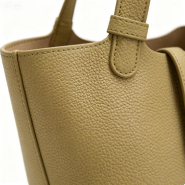 Cute Khaki Mini Bucket Bag, Multi-Way Faux Leather Tote with Pearl Chain & Doll Charm