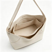 Minimalist Off-White Faux Leather Hobo Tote Bag, Spacious Everyday Shoulder Bag with Contrast Strap
