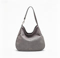 Chic Grey Croc-Embossed Hobo Tote Bag, Spacious Everyday Shoulder Bag with Gold Accents