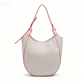 Modern Beige Hobo Tote Bag with Coral Trim, Spacious Everyday Shoulder Bag with Adjustable Strap