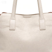 Elegant Cream Faux Leather Tote Bag, Work-Friendly Bucket Bag with Gold Buckle Detail