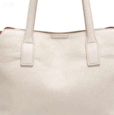 Elegant Cream Faux Leather Tote Bag, Work-Friendly Bucket Bag with Gold Buckle Detail