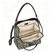Bold Zebra Print Bucket Bag, Versatile Crossbody & Top-Handle Tote with Leather Accents