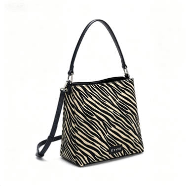 Bold Zebra Print Bucket Bag, Versatile Crossbody & Top-Handle Tote with Leather Accents