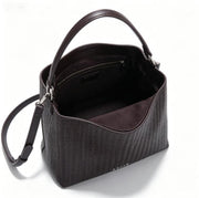 Chic Dark Brown Woven Bucket Bag, Versatile Multi-Way Tote with Detachable Crossbody Strap