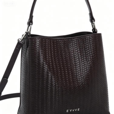 Chic Dark Brown Woven Bucket Bag, Versatile Multi-Way Tote with Detachable Crossbody Strap