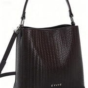 Chic Dark Brown Woven Bucket Bag, Versatile Multi-Way Tote with Detachable Crossbody Strap
