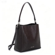 Chic Dark Brown Woven Bucket Bag, Versatile Multi-Way Tote with Detachable Crossbody Strap