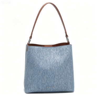Casual Denim-Style Bucket Bag, Everyday Shoulder Tote with Leather Accents