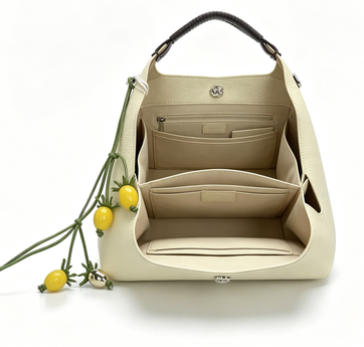 Soft Pale Yellow Pebbled Leather Hobo Handbag, Women's Small Top-Handle Bucket Bag with Lemon Charm, OEM/ODM Customizable
