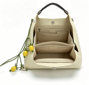 Soft Pale Yellow Pebbled Leather Hobo Handbag, Women's Small Top-Handle Bucket Bag with Lemon Charm, OEM/ODM Customizable