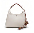 Chic Cream Hobo Handbag, Soft Pebbled Leather Bucket Bag with Acorn Charm Detail