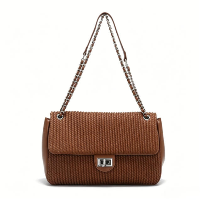 Chic Brown Quilted Flap Handbag, Versatile Chain Shoulder Bag with Silver Hardware