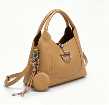 Chic Caramel Hobo Handbag, Versatile Multi-Way Bucket Bag with Detachable Accessories