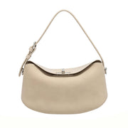 Chic Beige Suede-Effect Hobo Bag, Minimalist Flap Shoulder Bag with Silver Hardware