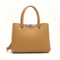 Elegant Camel Structured Tote Bag, Versatile Satchel Handbag with Silver Hardware