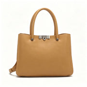 Elegant Camel Structured Tote Bag, Versatile Satchel Handbag with Silver Hardware