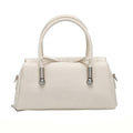 Cream White Structured Top-Handle Handbag, Women's Minimalist Satchel with Silver Hardware, Detachable Crossbody Strap, OEM/ODM Customizable