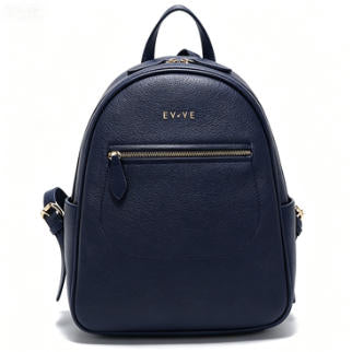Navy Pebbled Faux Leather Women Backpack, Daily Mini Backpack with Gold Hardware Custom Logo OEM ODM